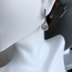 Pear Shaped Dangle Earrings with Silver Plated and AAA Cubic Zirconia